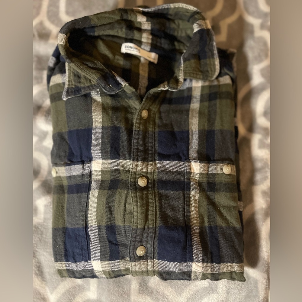 Mens Sonoma The Supersoft Flannel Green & navy blue Size Large # 2126